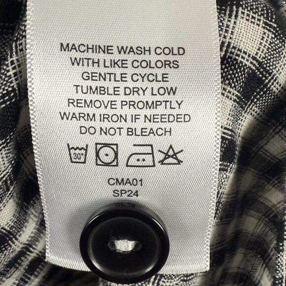 QUINCE 100% European Linen Button Front Dress Khaki Black Gingham L - Picture 12 of 13